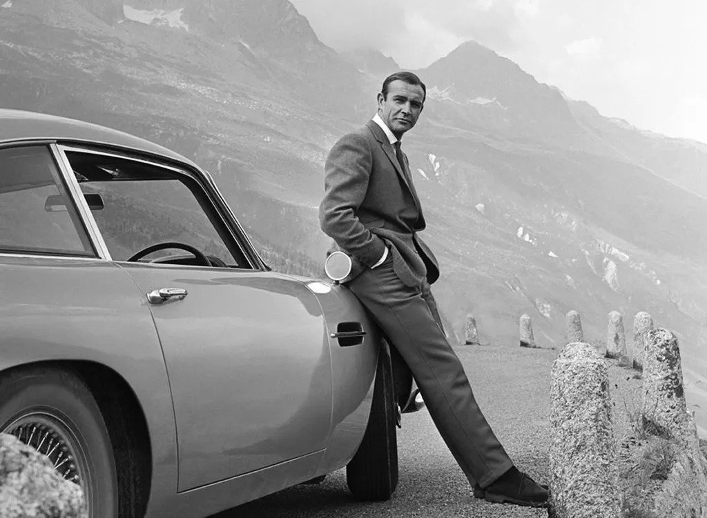 A black and white image of James Bond