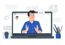 An illustration of a person presenting a video.